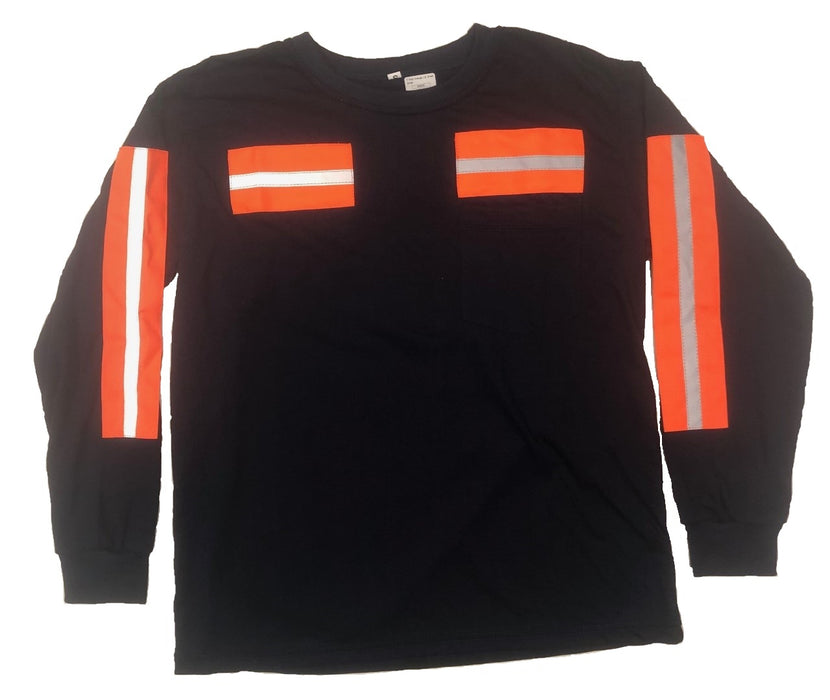 Low Pro Enhanced Visibility Reflective Long Sleeve T-Shirt, Navy w/Orange Striping