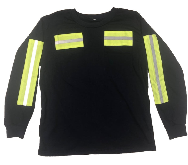 Low Pro Enhanced Visibility Reflective Long Sleeve T-Shirt, Navy w/Green Striping