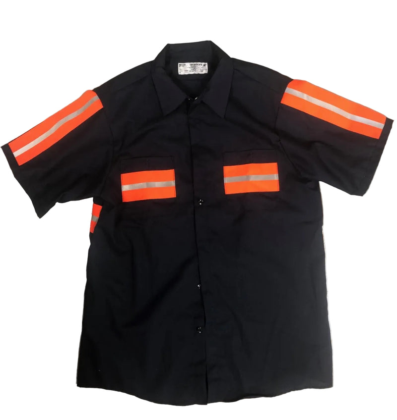 Low Pro Enhanced Visibility Short Sleeve Button Down Shirt, Navy w/Orange Striping