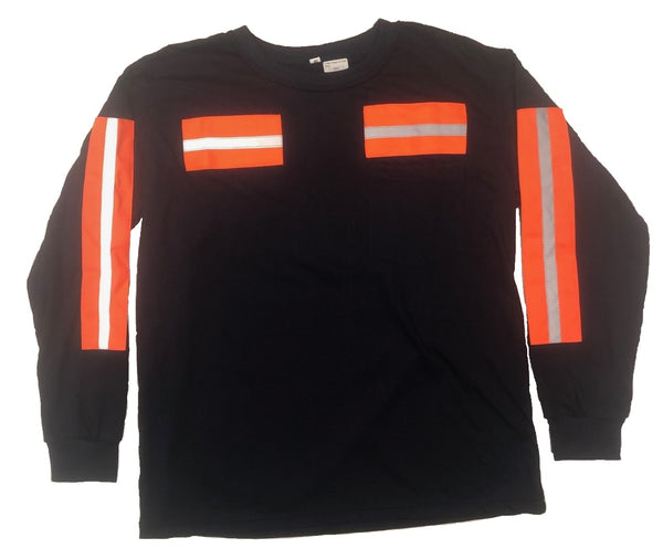 Low Pro Enhanced Visibility Reflective Long Sleeve T-Shirt, Navy w/Orange Striping