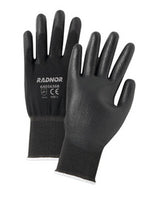 RADNOR®  13 Gauge Black Polyurethane Palm And Finger Coated Work Glove with Black Nylon Liner And Knit Wrist (12 Pair)